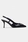 NEREID BLACK PATENT ACCESSORY DETAIL POINTED-TOE SLINGBACK HIGH HEEL WOMEN’S SHOES