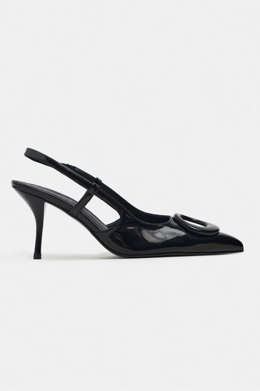 NEREID BLACK PATENT ACCESSORY DETAIL POINTED-TOE SLINGBACK HIGH HEEL WOMEN’S SHOES
