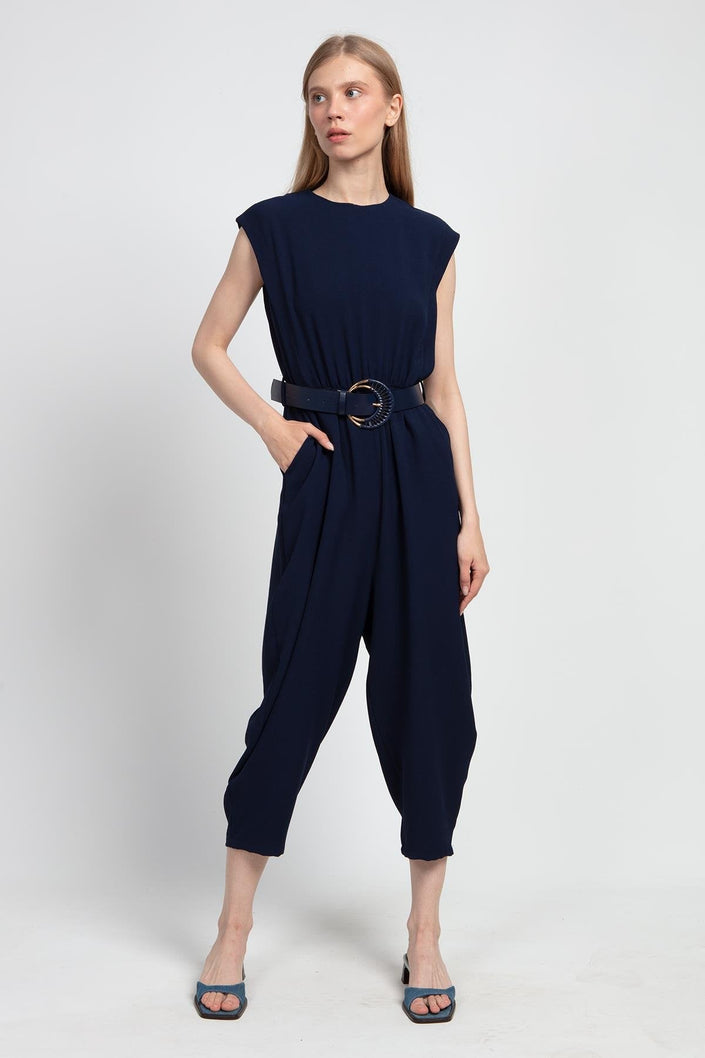 NAVY BLUE BELT JUMPSUIT - Lebbse