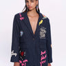 Navy blue Embroidery Sticker Blazer Jacket - Lebbse