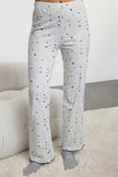 Navy Blue Gilded Galaxy Patterned Baby Overlock Detailed Knitted Pajama Set - Lebbse