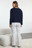 Navy Blue Gilded Galaxy Patterned Baby Overlock Detailed Knitted Pajama Set - Lebbse
