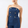 Navy Blue Gold Button Detailed Strapless Bustier - Lebbse