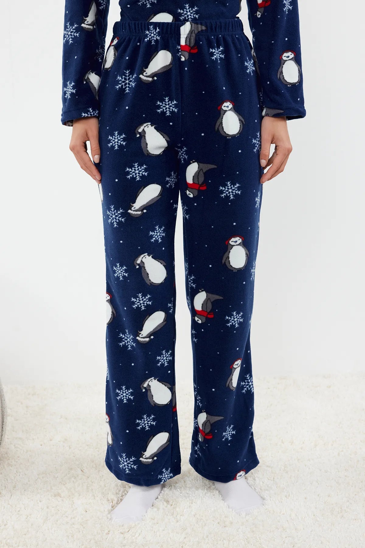 Navy Blue Penguin/Winter Patterned Polar Winter Knitted Pajama Set - Lebbse