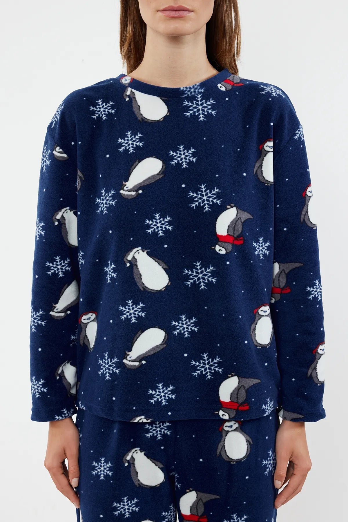 Navy Blue Penguin/Winter Patterned Polar Winter Knitted Pajama Set - Lebbse