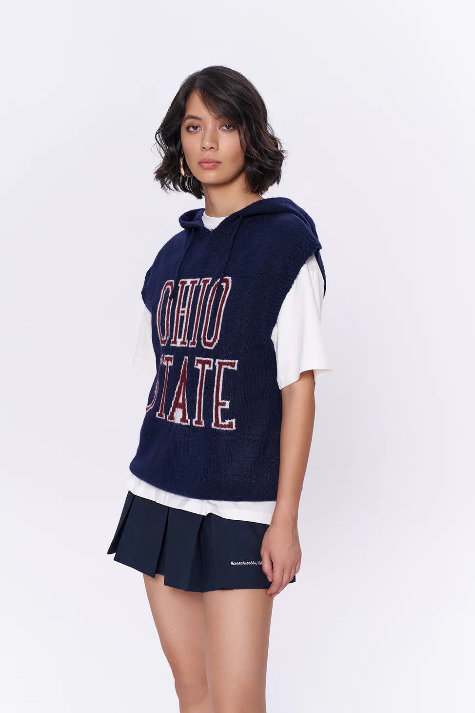 Navy Blue Slogan Hooded Sweater - Lebbse