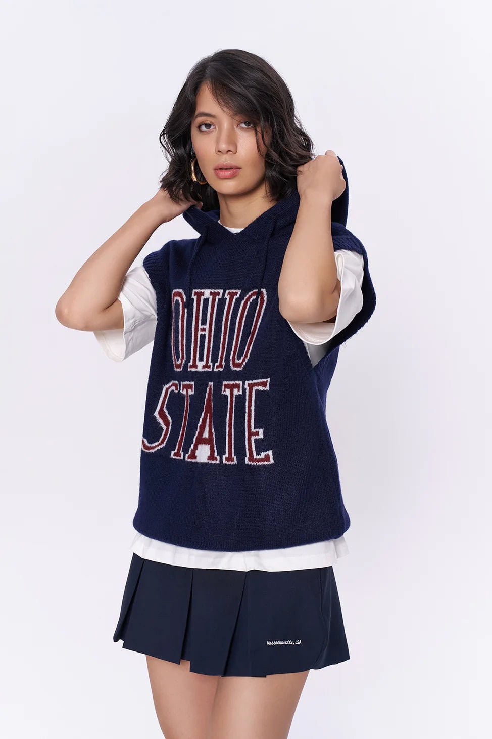 Navy Blue Slogan Hooded Sweater - Lebbse