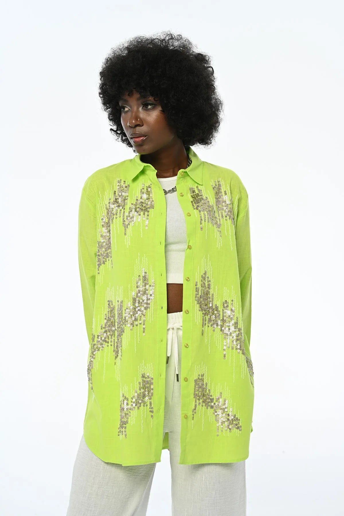 Women's Sequined Oversize Cut Shirt