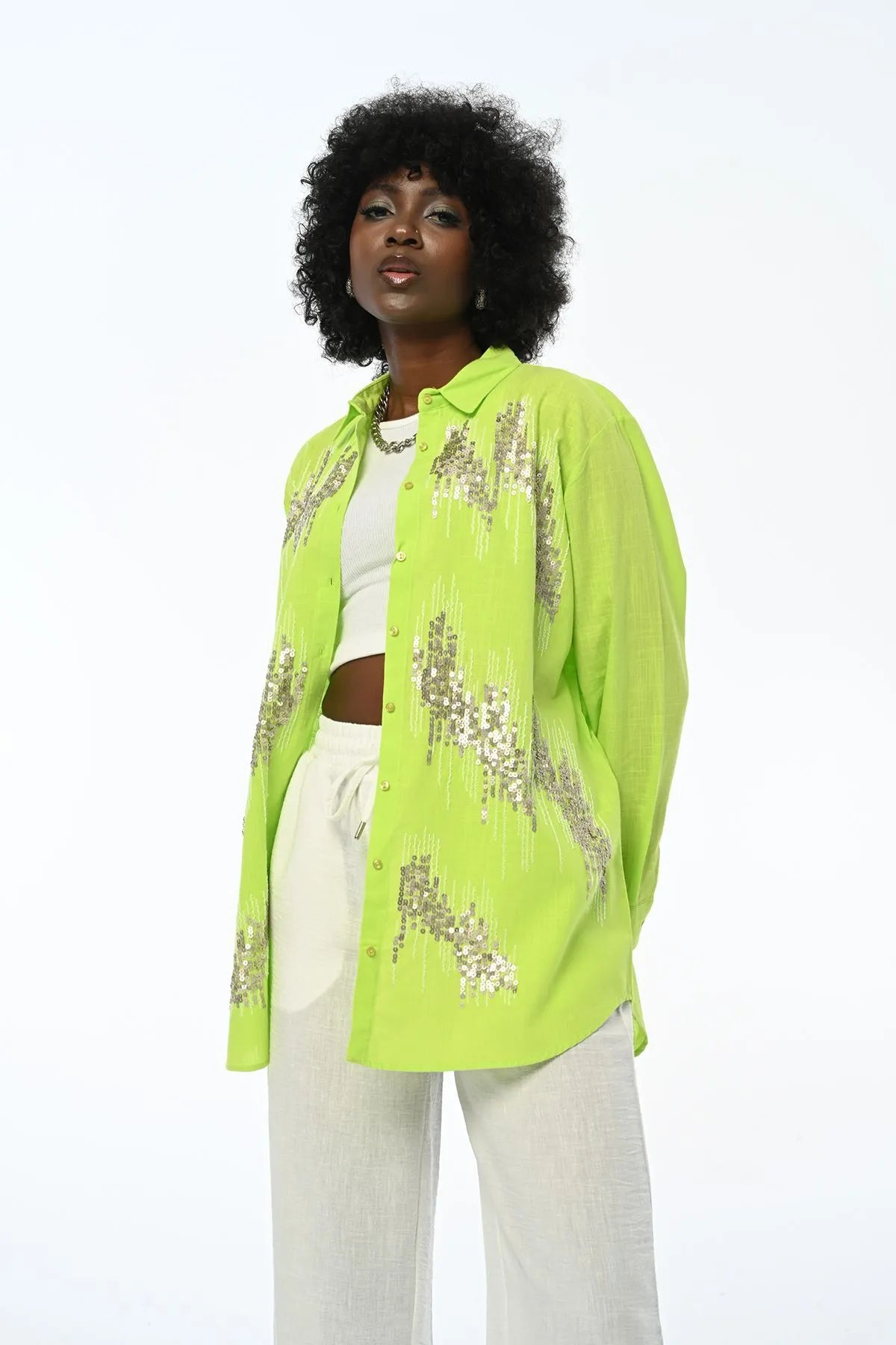 Women's Sequined Oversize Cut Shirt