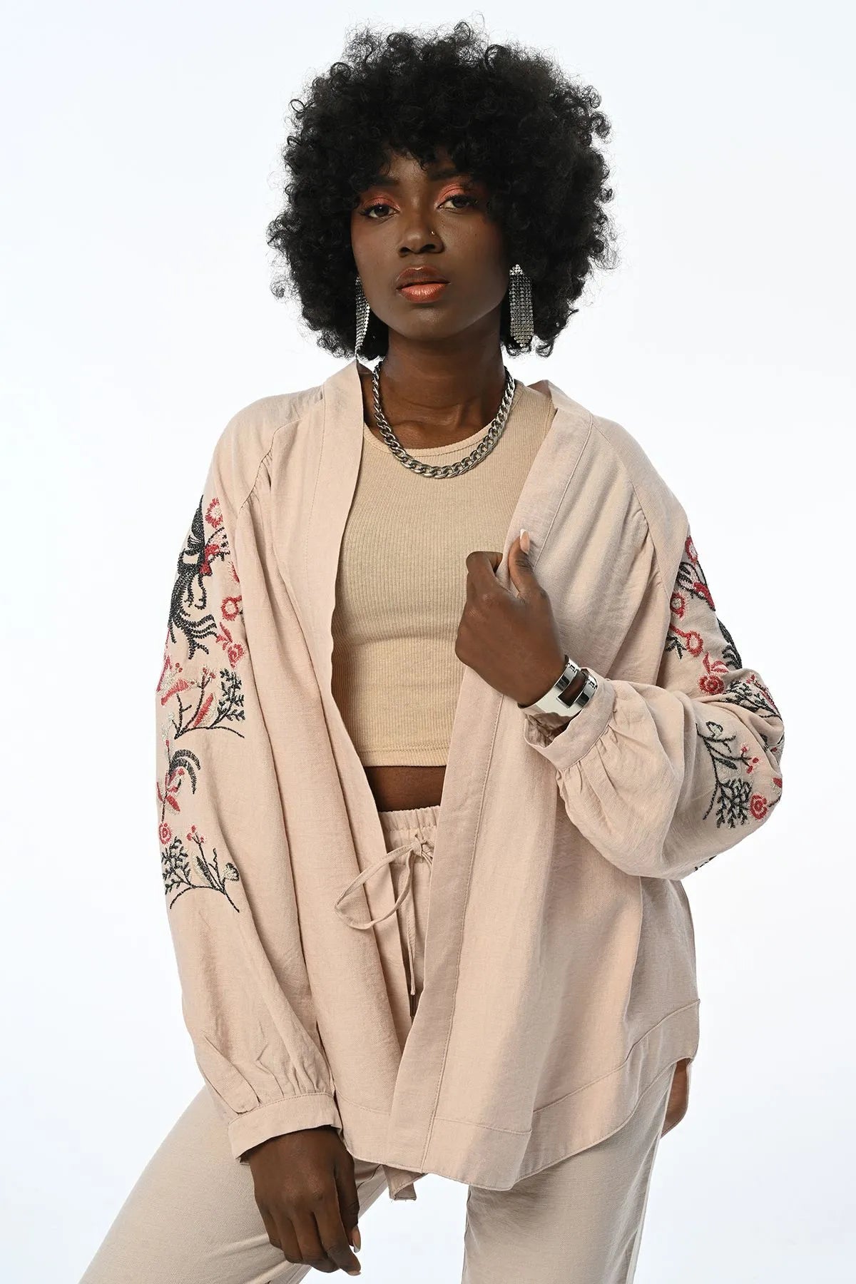 Women's Sleeve And Back Embroidered Kimono Jacket