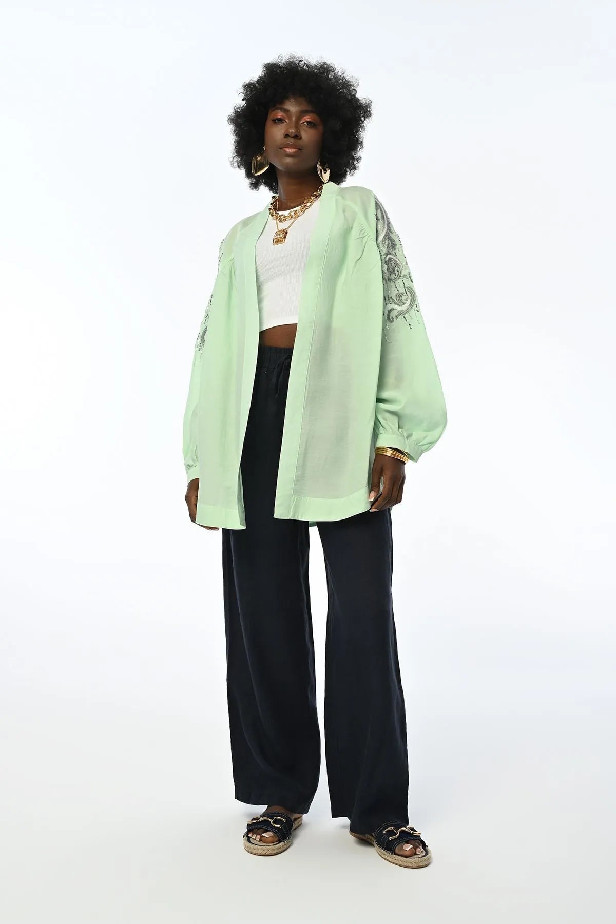 Women's Back And Arm Sequined Oversize Cut Kimono