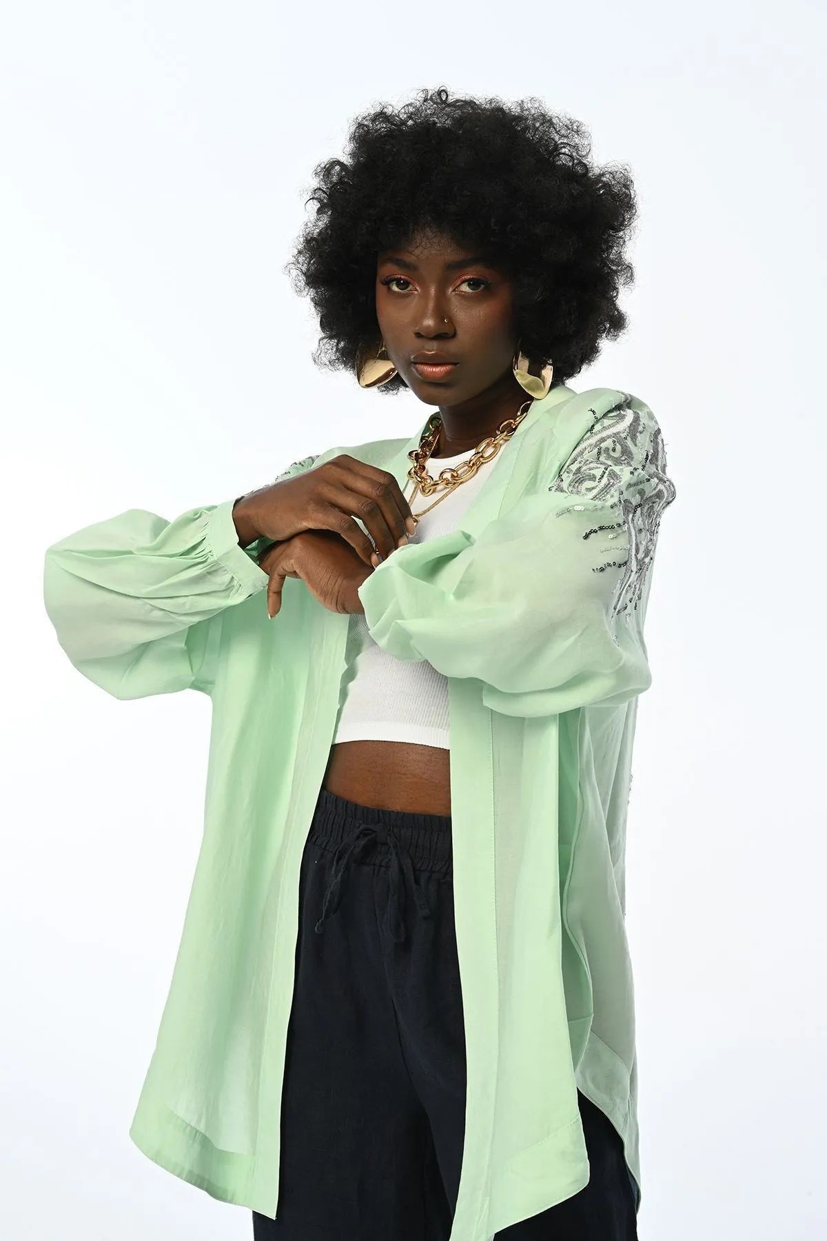 Women's Back And Arm Sequined Oversize Cut Kimono