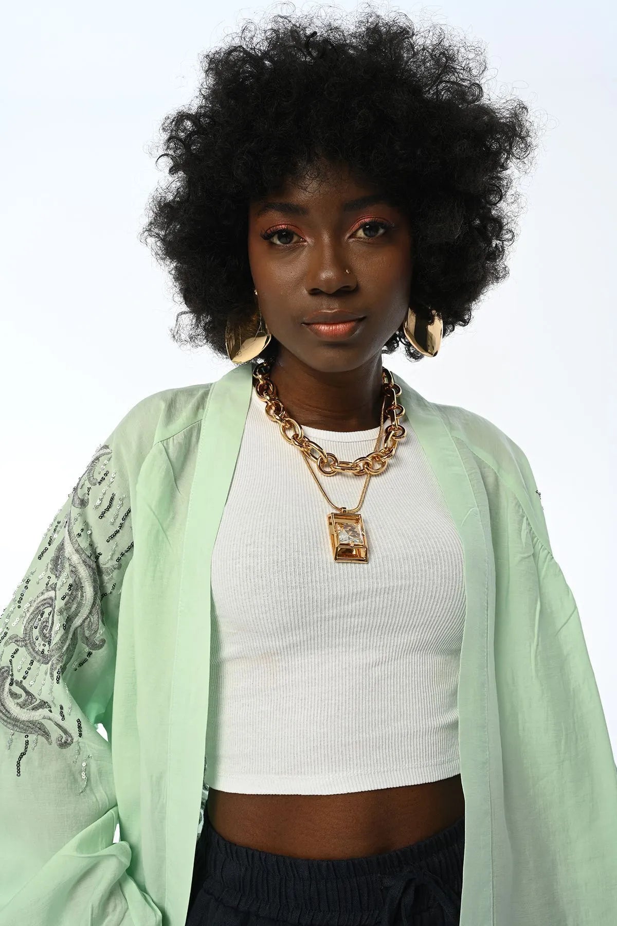 Women's Back And Arm Sequined Oversize Cut Kimono