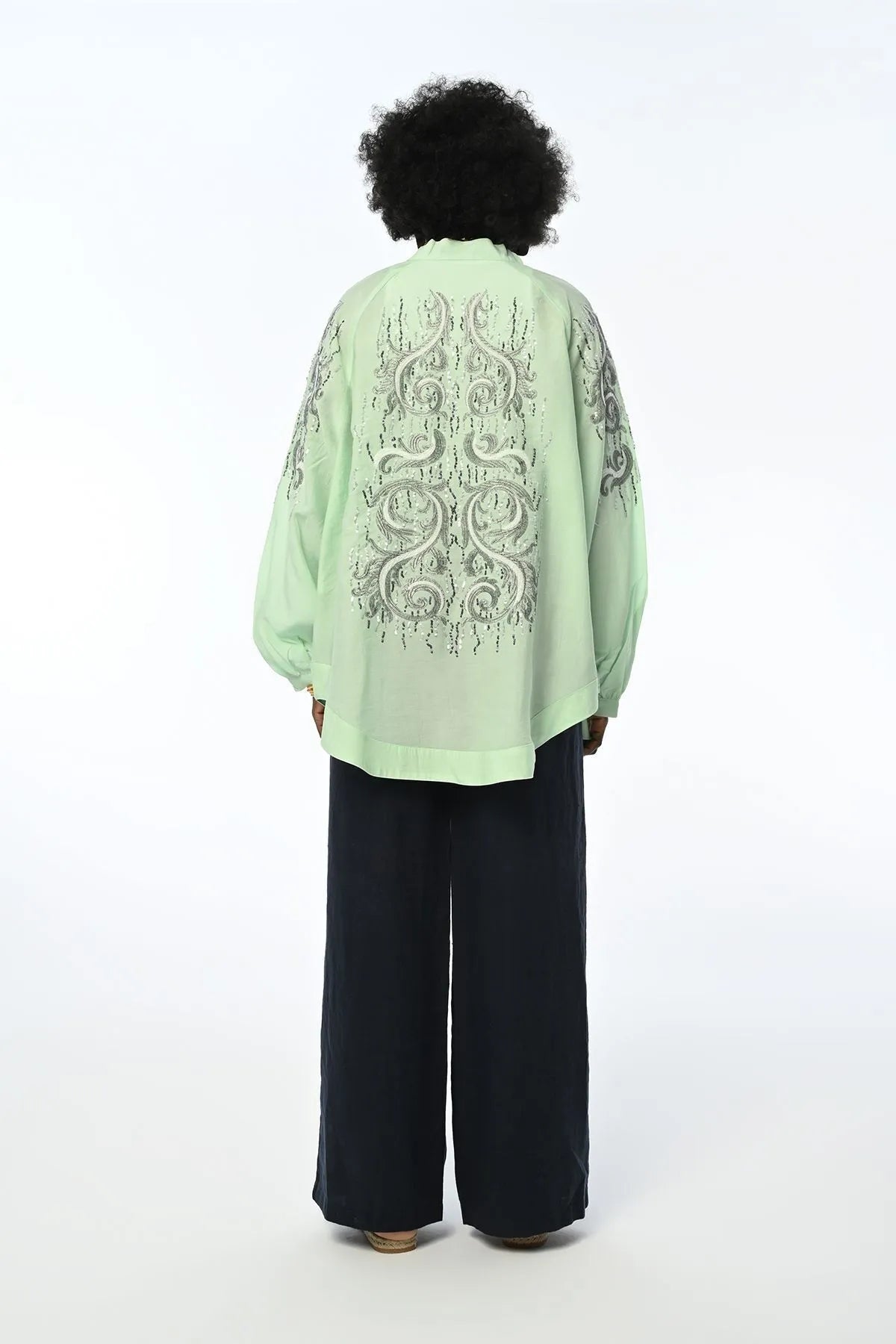 Women's Back And Arm Sequined Oversize Cut Kimono