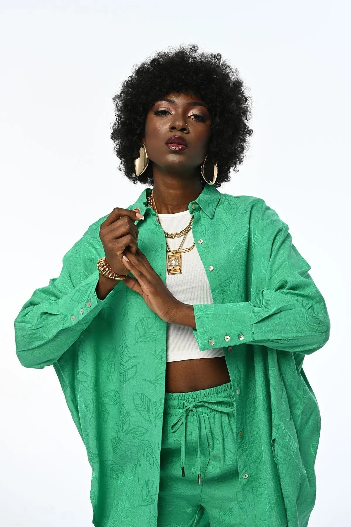 Women's Comfortable Mold Patterned Green Color Shirt