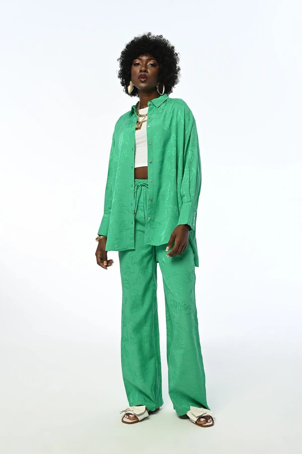 Women's Comfortable Mold Patterned Green Color Shirt