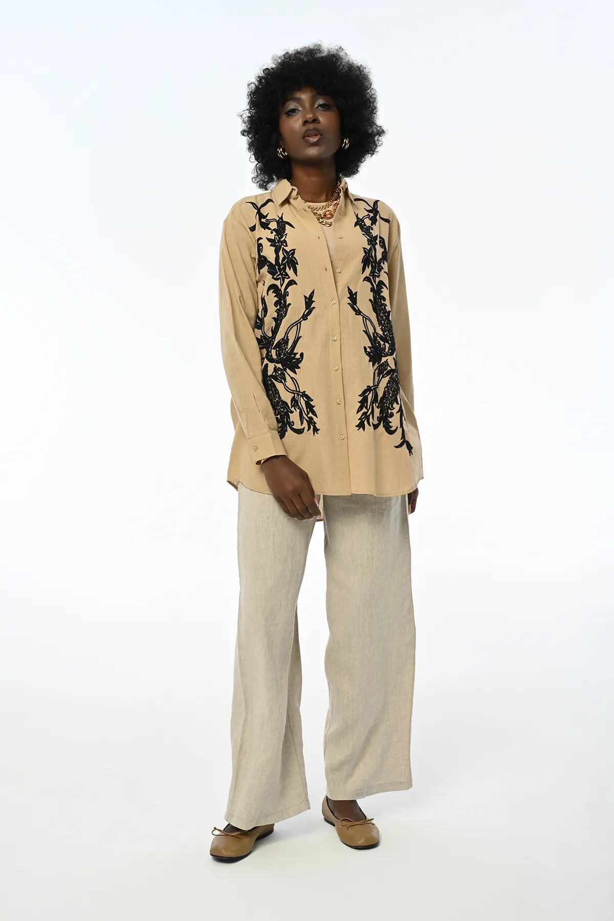 Women's Front Embroidered Oversize Shirt