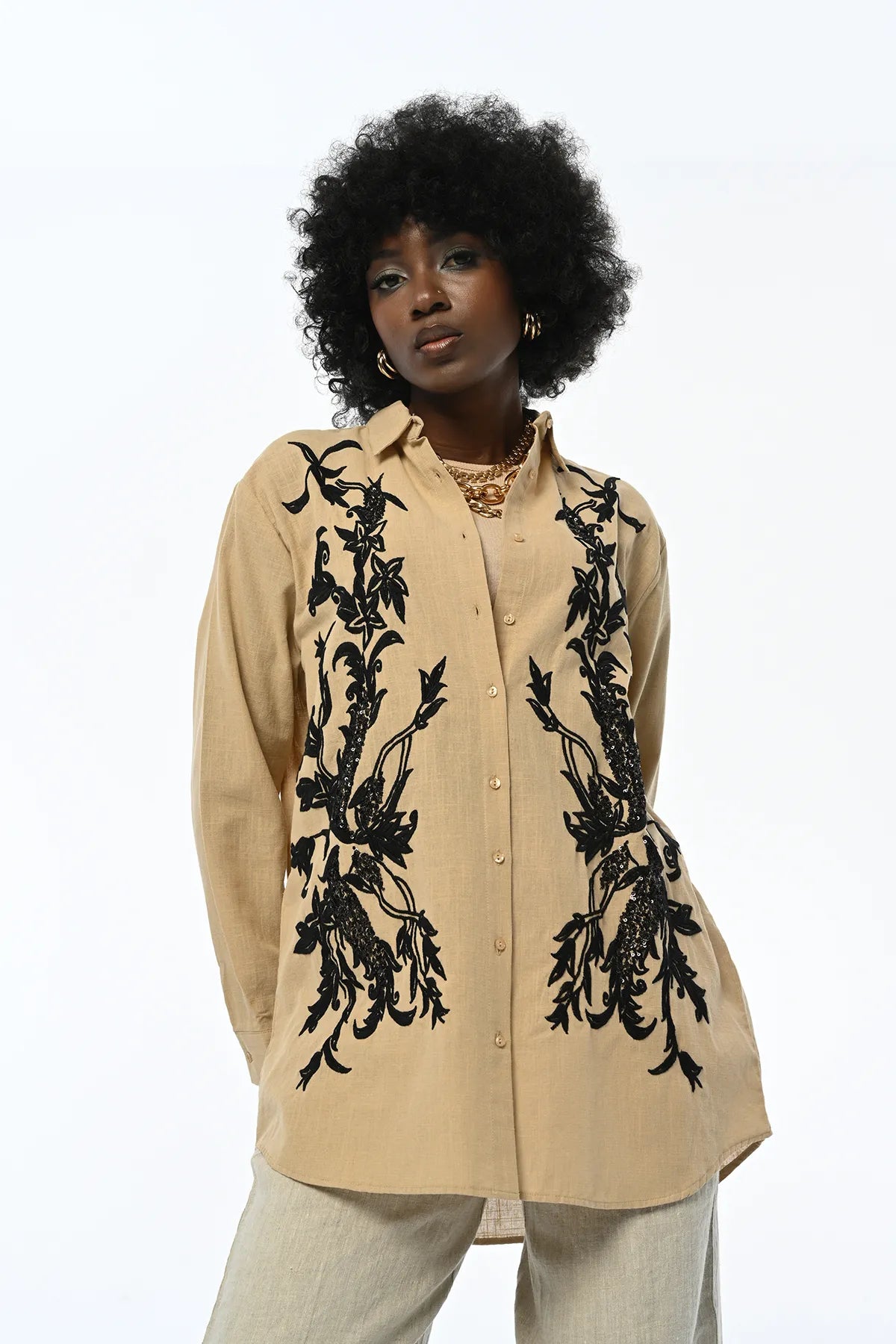 Women's Front Embroidered Oversize Shirt