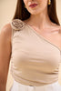 One Shoulder Floral Detail Tank Top Beige - Lebbse