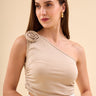 One Shoulder Floral Detail Tank Top Beige - Lebbse