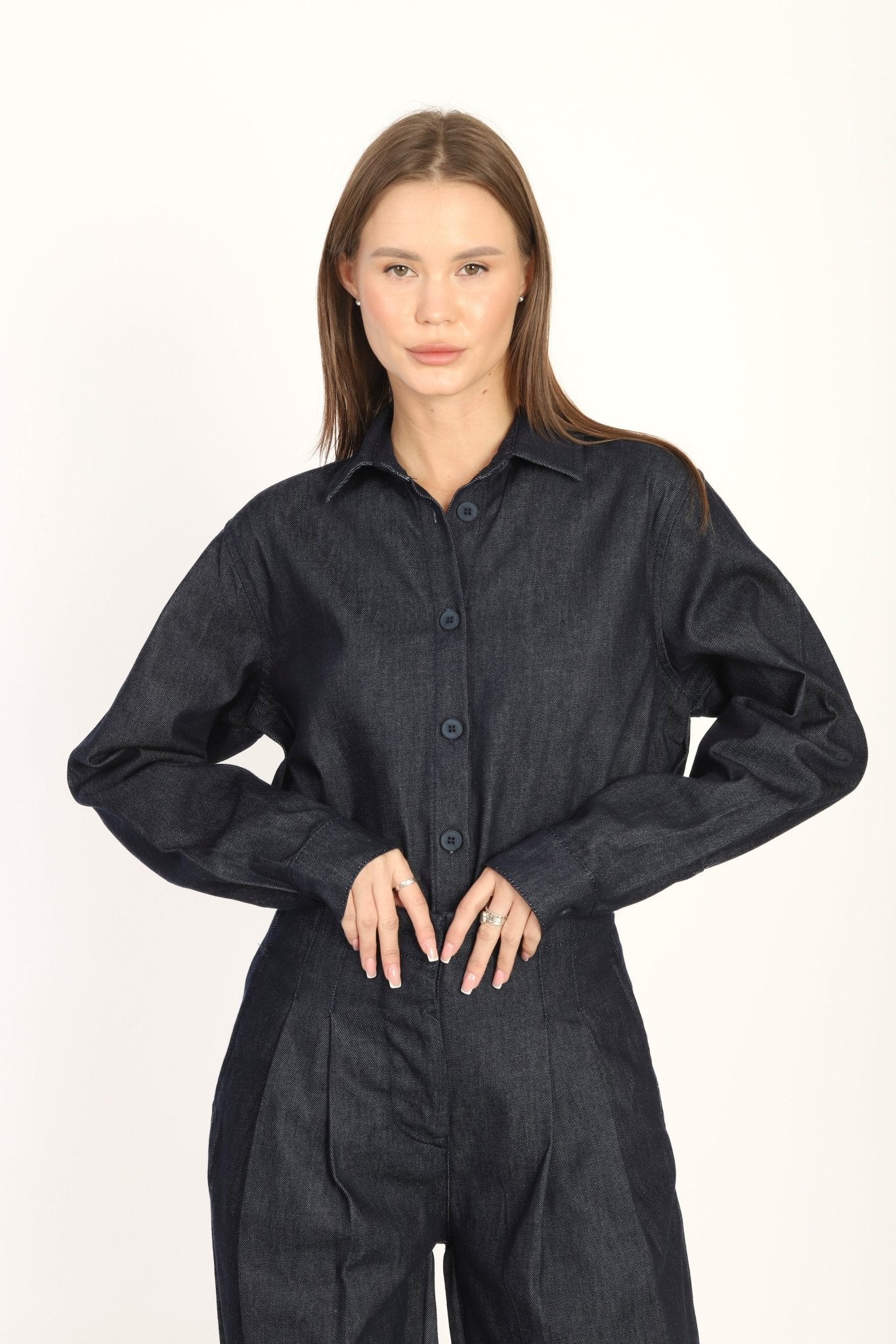 قميص نسائي جينز غامق - Orfo Jean Shirt