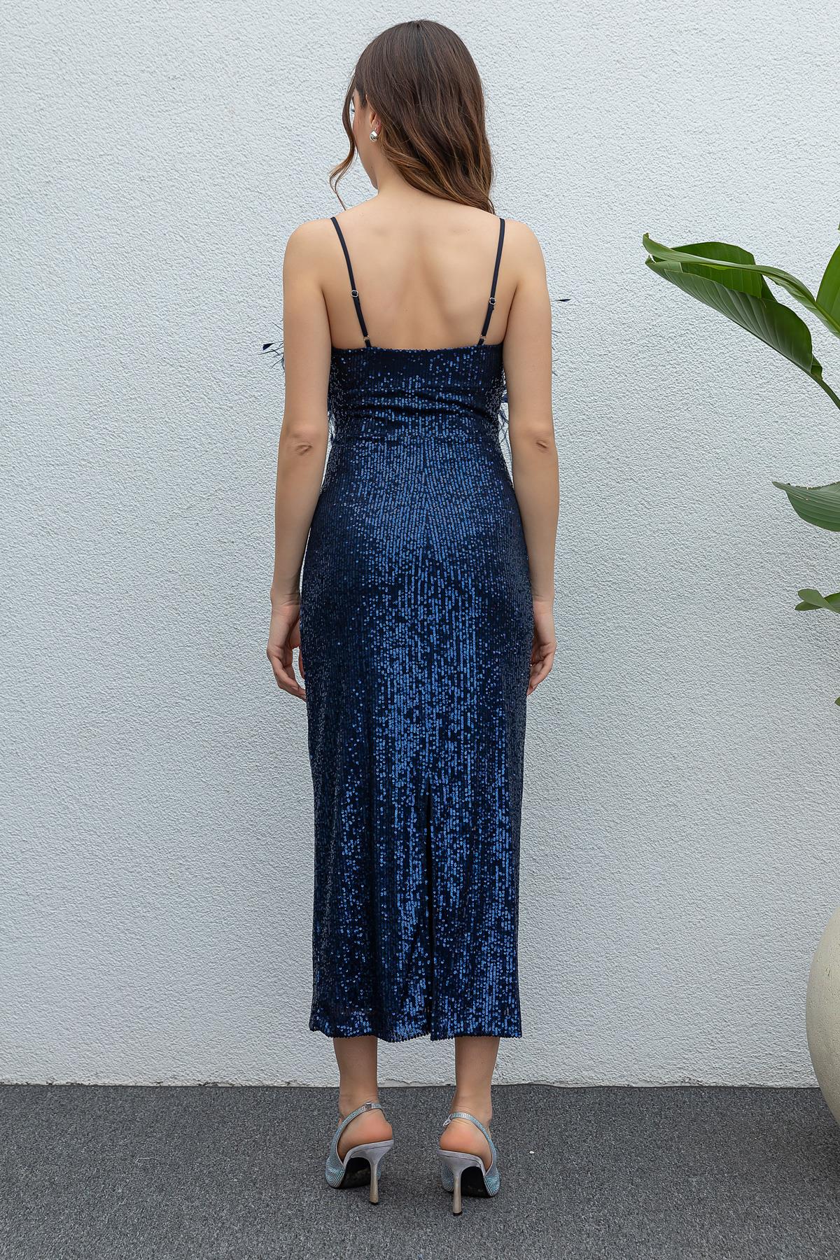 Otrisch Sequin Evening Dress - DARK BLUE - Lebbse
