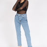 بنطلون جينز نسائي بساق تصميم أوفال وحجر على السلسلة - Oval Leg Chain Stone Jean