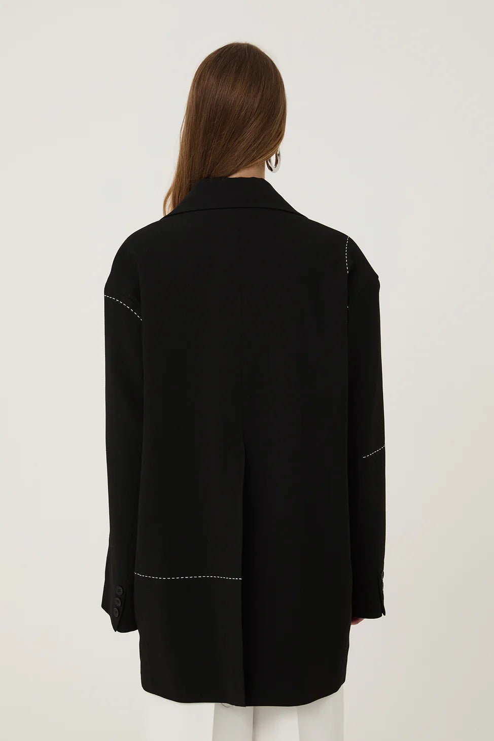 Oversize Blazer Jacket with Stitching Details Black - Lebbse