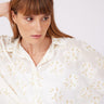 قميص حريمي خروج اوفرسايز مطرز بالورود باللون الذهبي - OVERSIZE GOLD ROSE TRANSPARENT ECRU WOMEN'S SHIRT