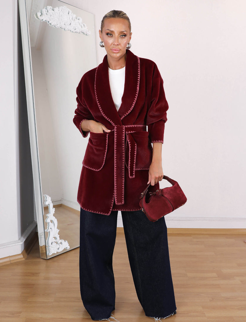 Burgundy Fur Cardigan