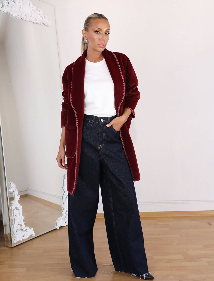 Burgundy Fur Cardigan