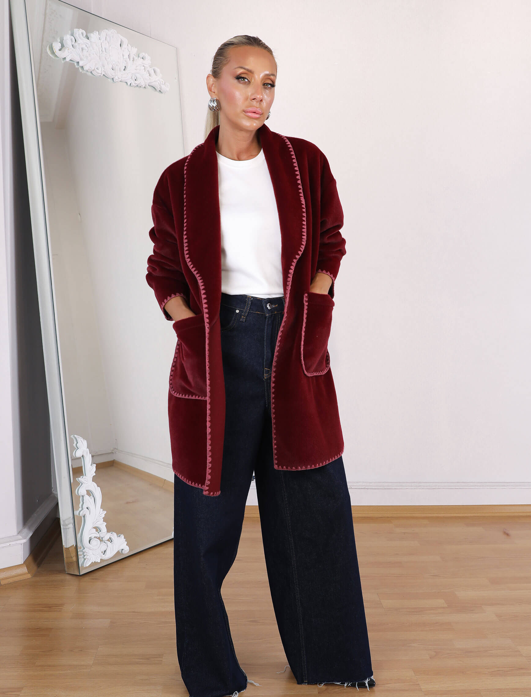 Burgundy Fur Cardigan