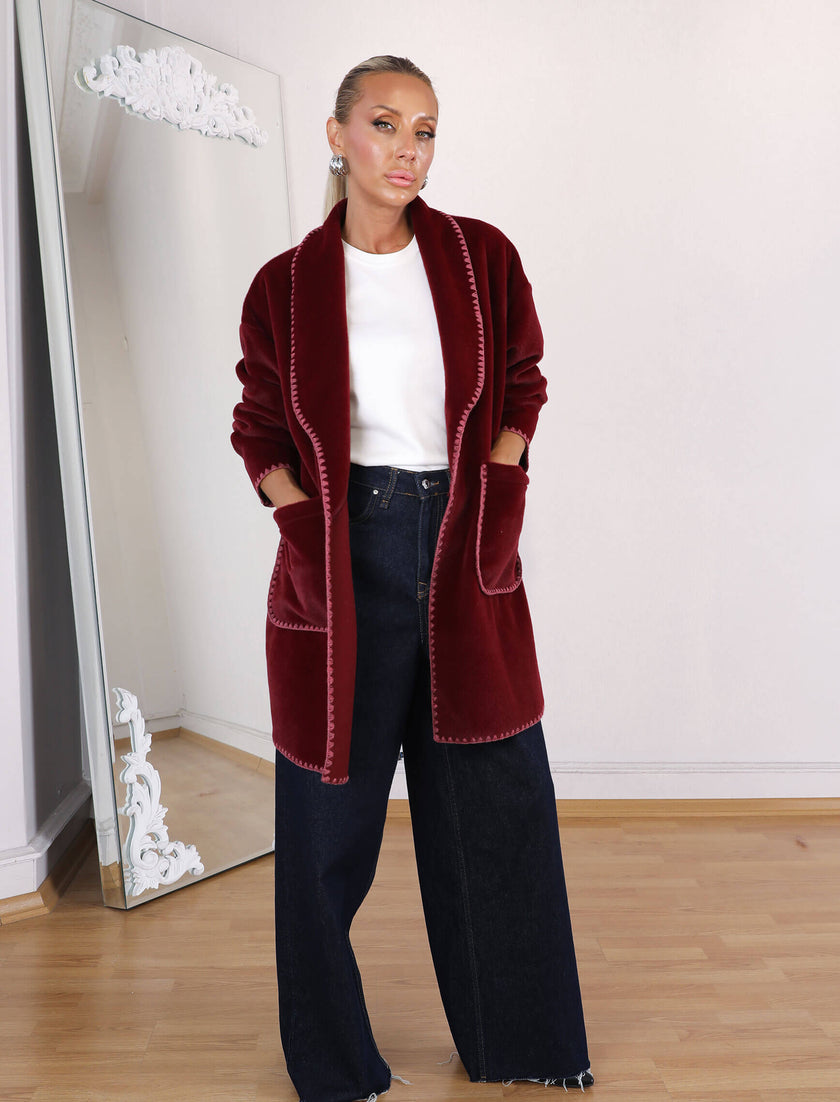 Burgundy Fur Cardigan