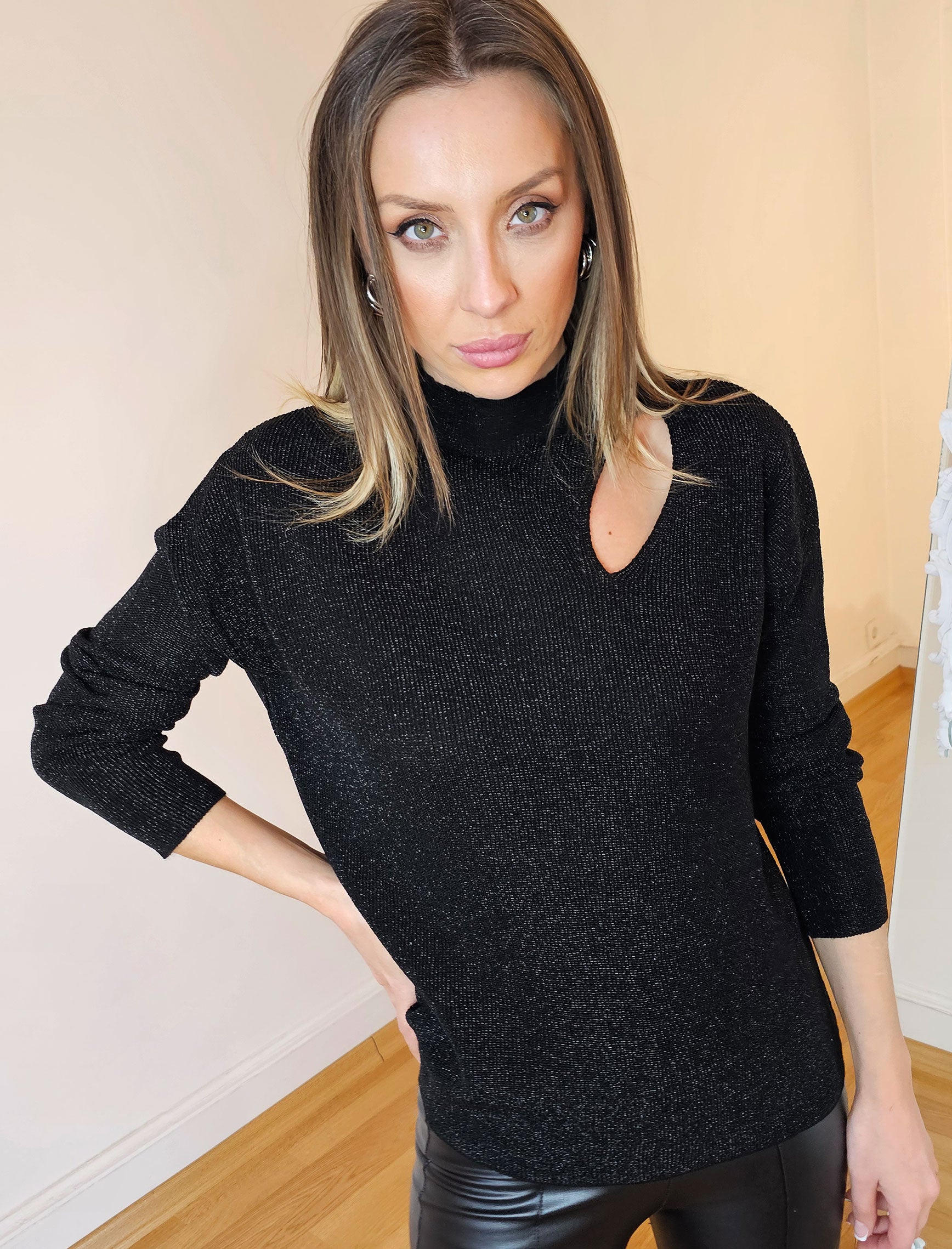 Black Glitter Drop Decollete Knitwear