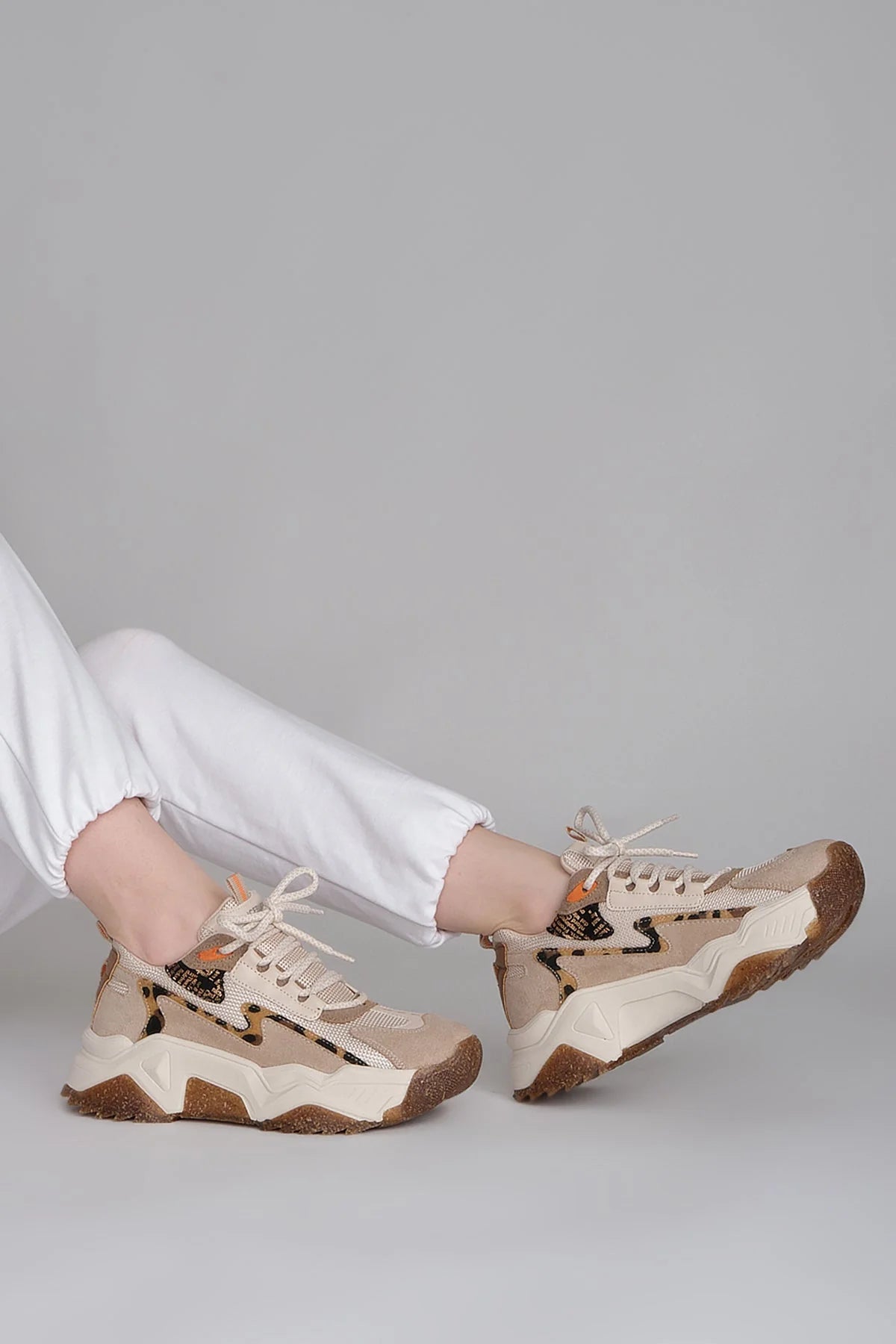 Women's Leopard Detail Sneakers Desya - Beige