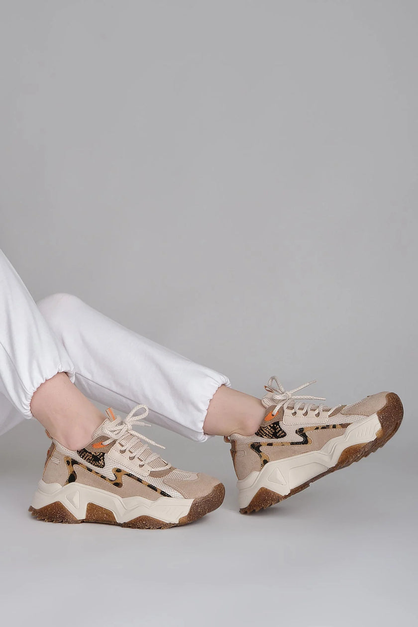 Women's Leopard Detail Sneakers Desya - Beige