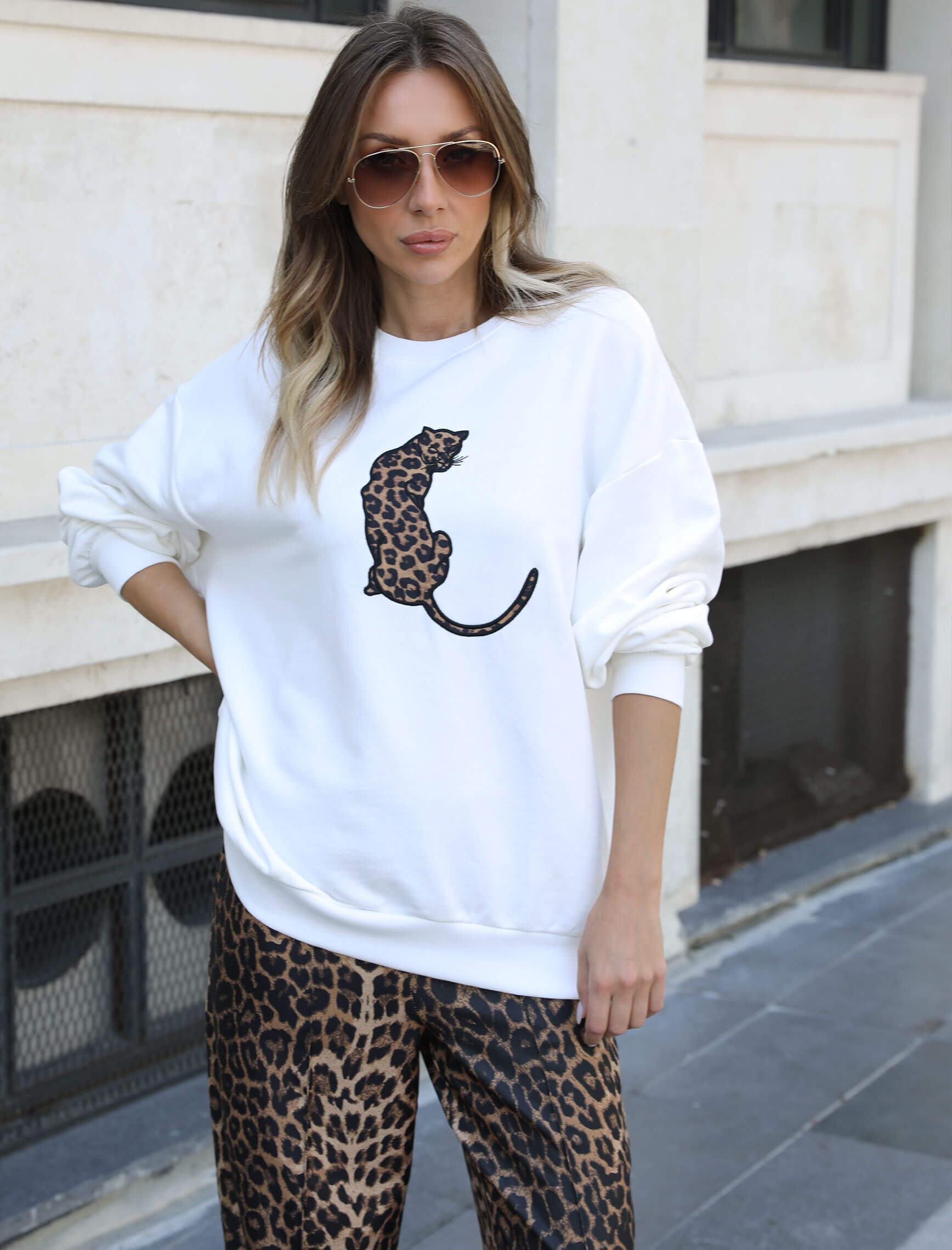 White Leopard Pattern Sweat