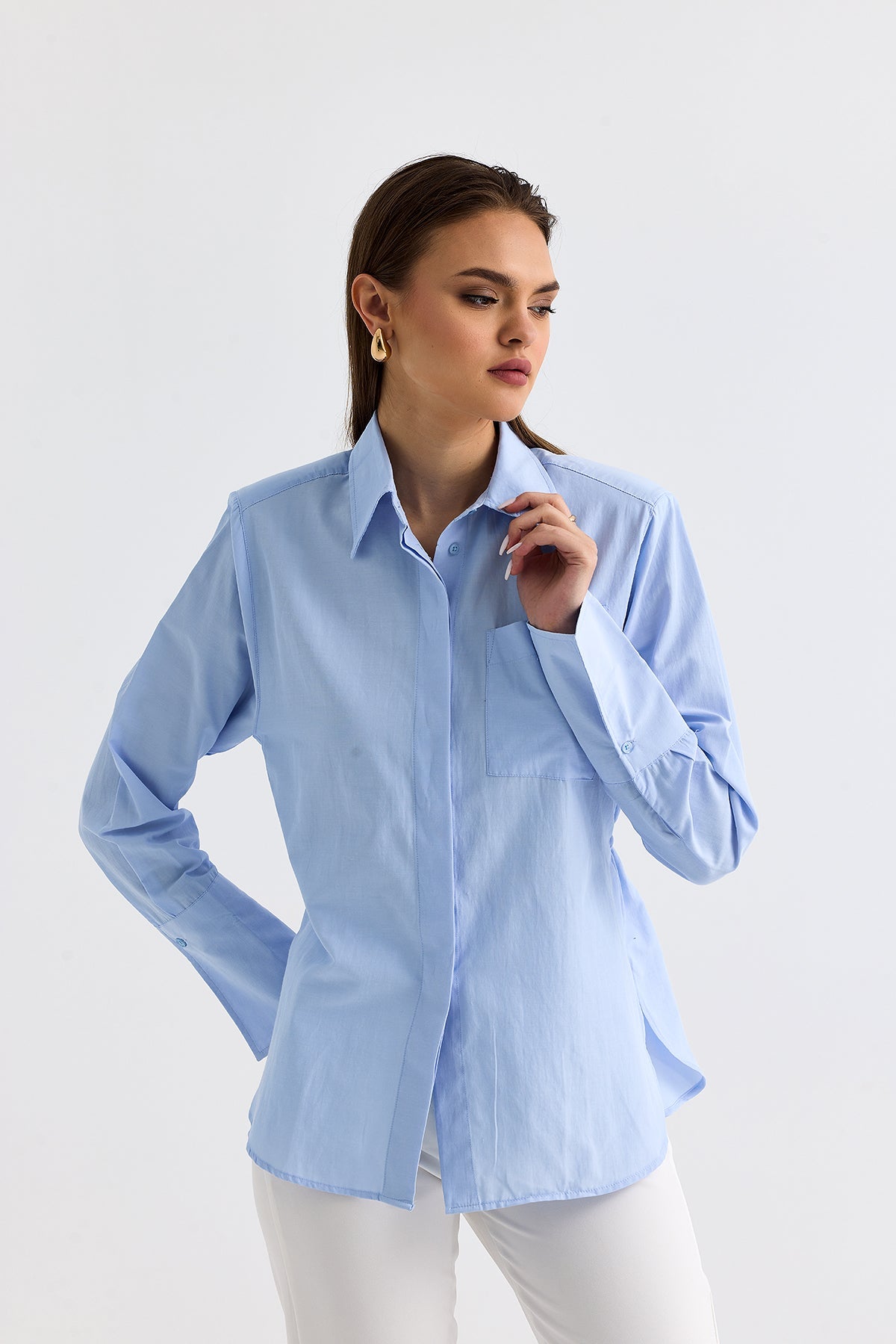 Padded Waist Tied Shirt Baby Blue | CLOTHES | Lebbse Padded Waist Tied Shirt Baby Blue | CLOTHES | Lebbse