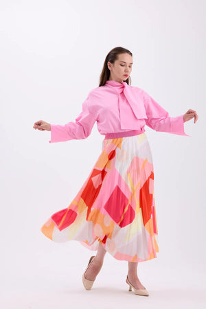 PATTERNED DRY ROSE PLEATED SKIRT - Lebbse