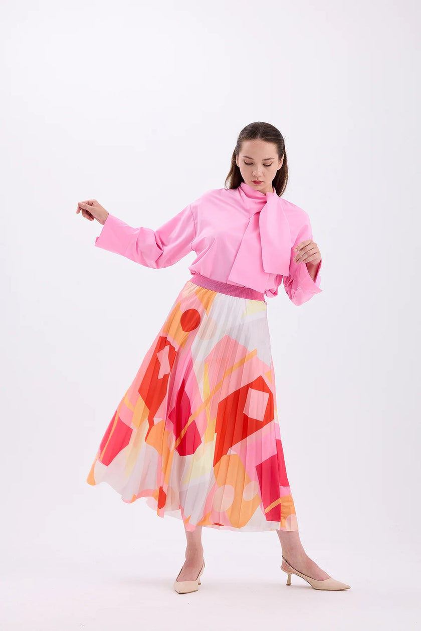PATTERNED DRY ROSE PLEATED SKIRT - Lebbse