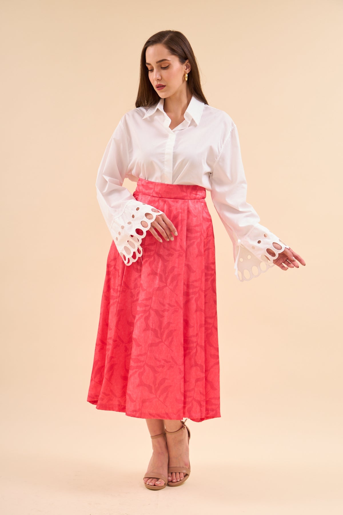 Patterned Flared Skirt Pomegranate - Lebbse