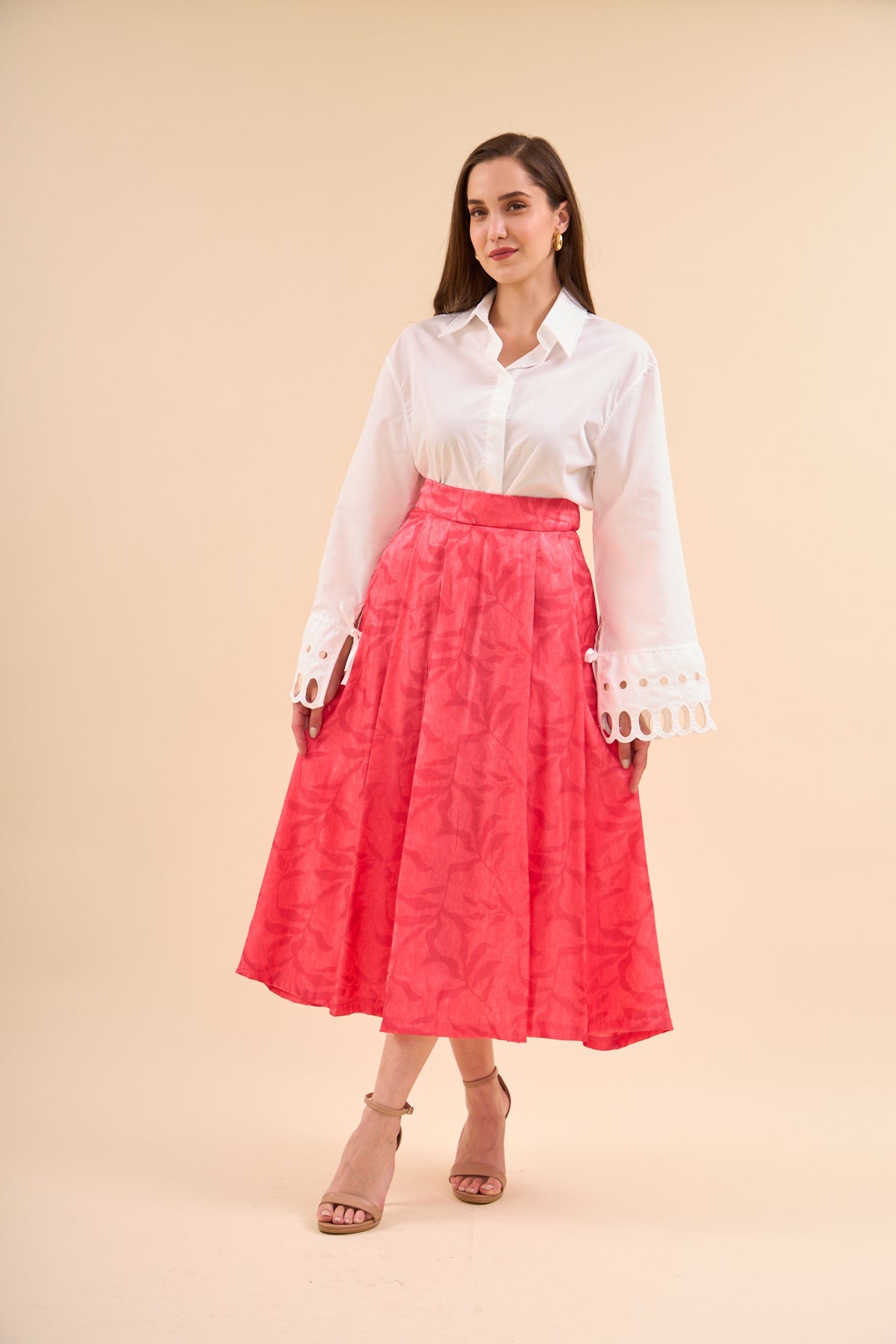 Patterned Flared Skirt Pomegranate - Lebbse