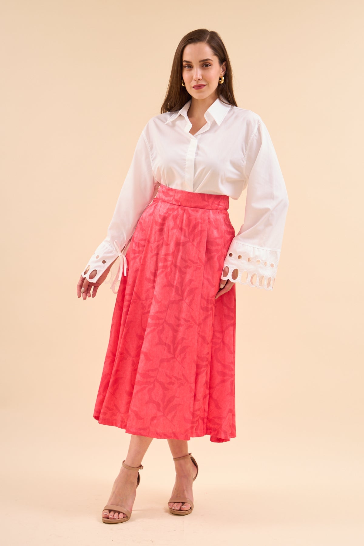 Patterned Flared Skirt Pomegranate - Lebbse