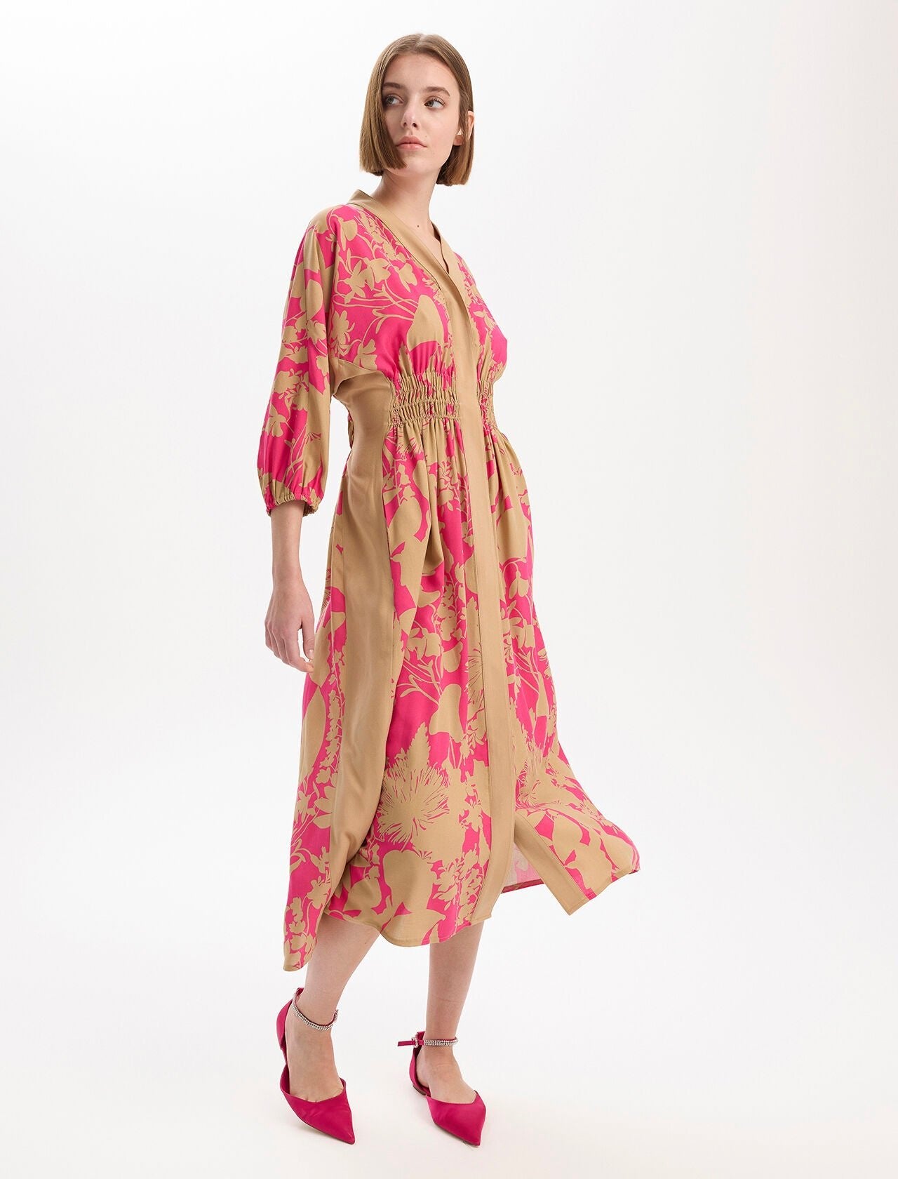 Patterned Maxi Viscose Dress Fuchsia - Lebbse