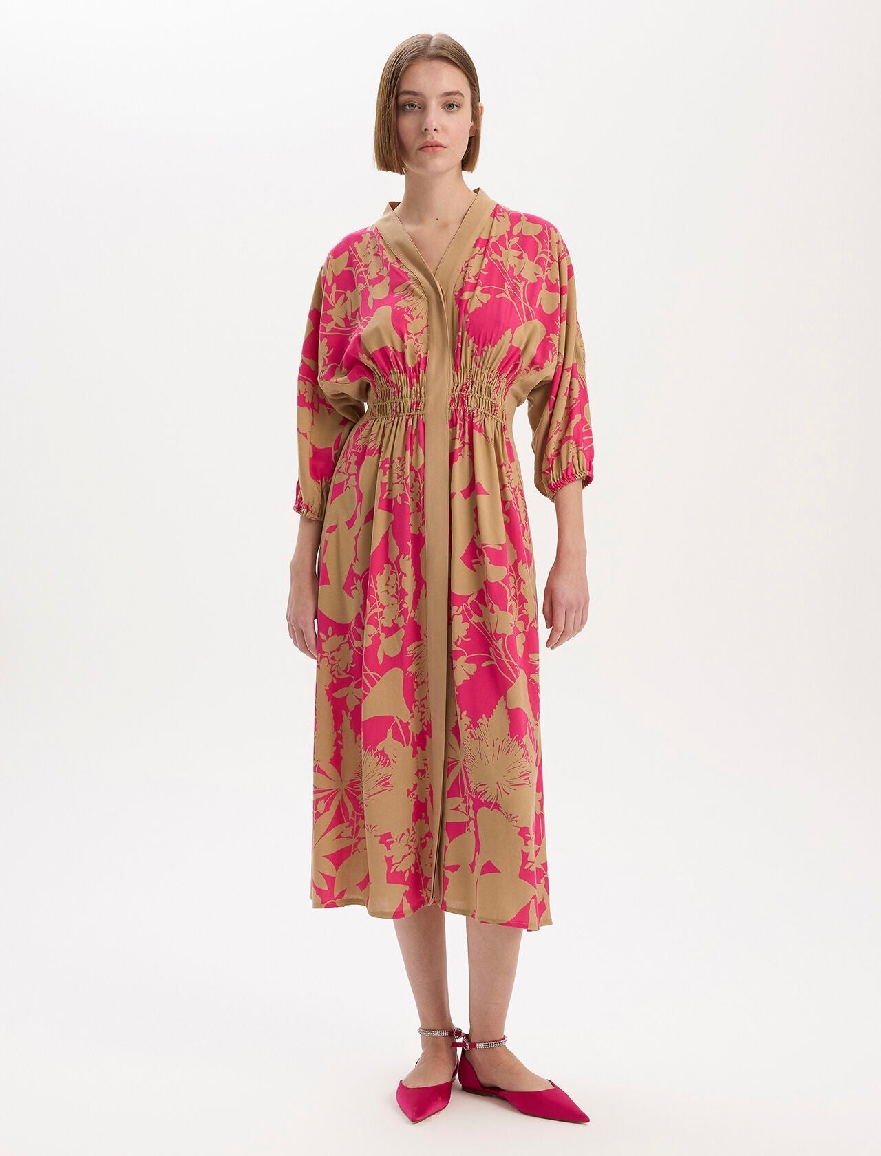 Patterned Maxi Viscose Dress Fuchsia - Lebbse