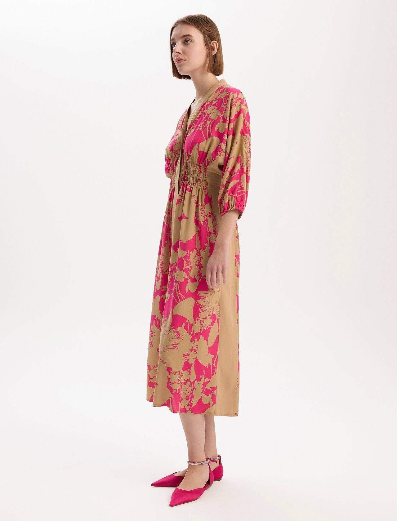 Patterned Maxi Viscose Dress Fuchsia - Lebbse