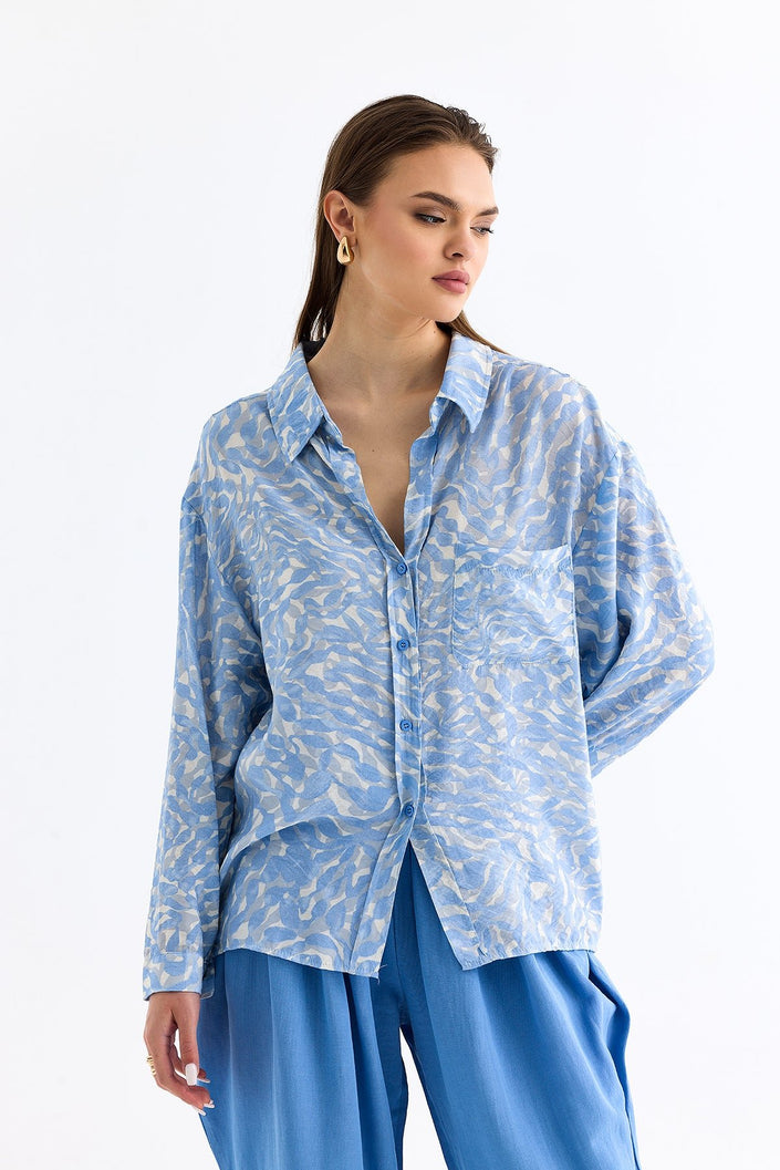 قميص نسائي منقوش باللون الأزرق الفاتح - Patterned Shirt Light Blue