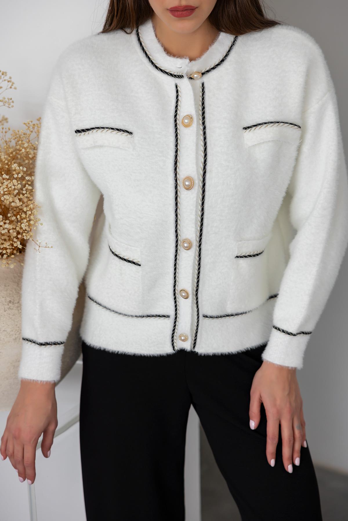 Pearl Buttoned Soft Cardigan - WHITE - Lebbse