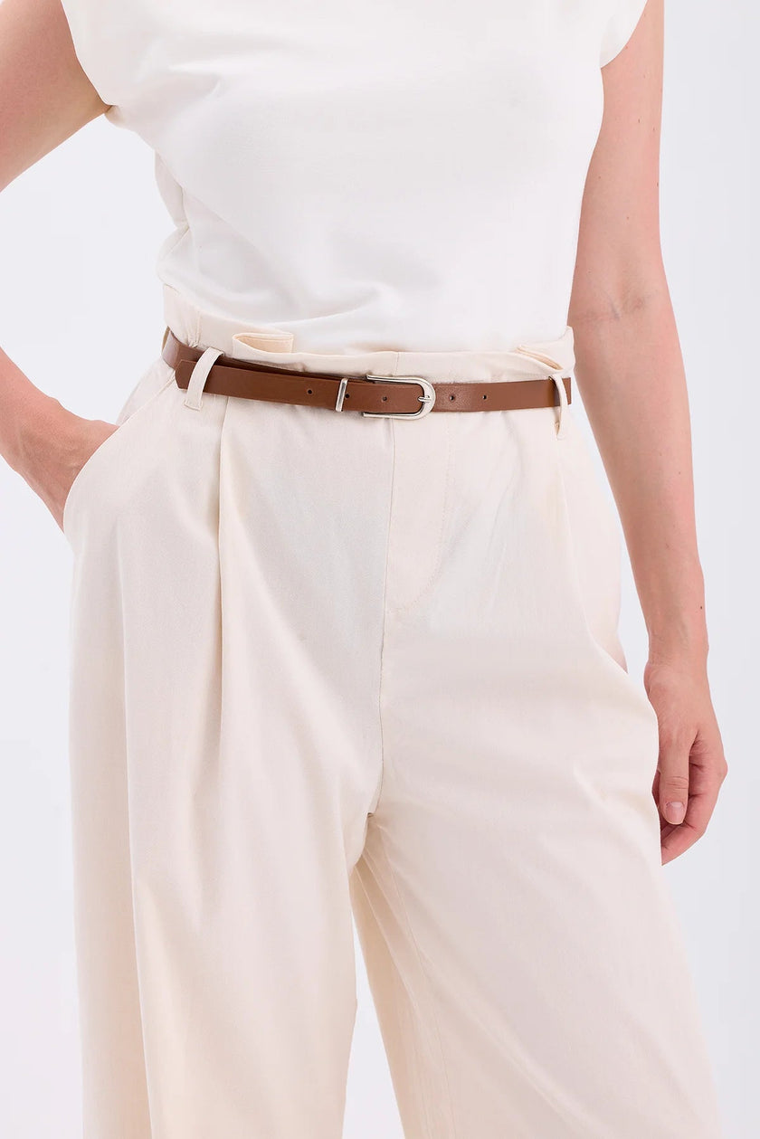 Piece Detailed Belted Jumpsuit Beige - Lebbse