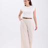 Piece Detailed Belted Jumpsuit Beige - Lebbse